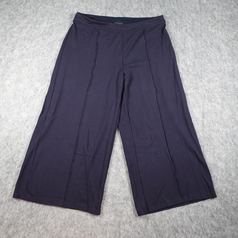 J Jill Pant Womens Medium Petite Navy Blue Wearever Wide Leg Cropped Knit Seam